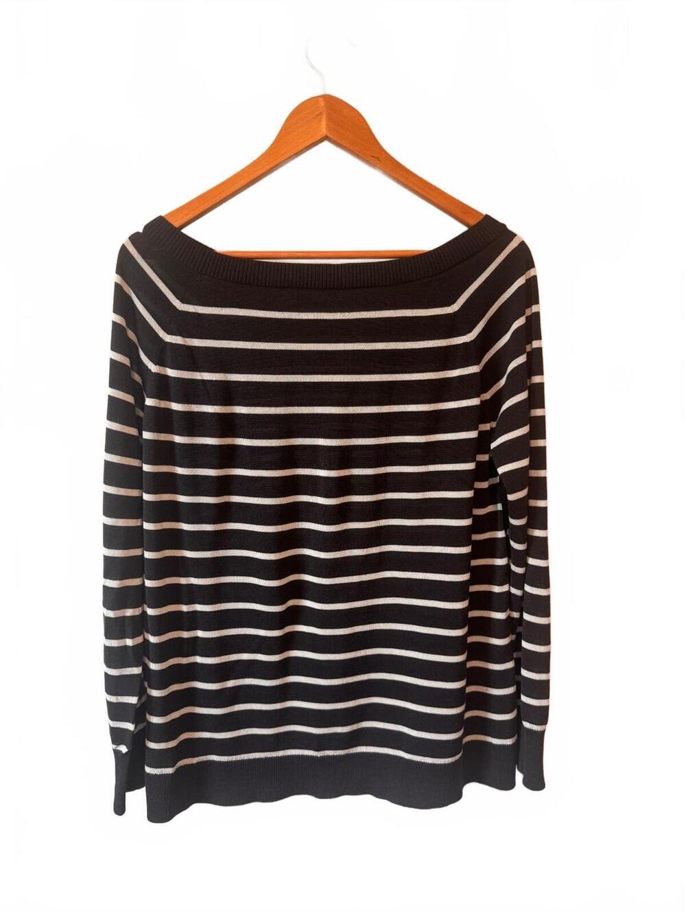 LAFAYETTE 148 NY | Boatneck Striped Sweater Black White Silk Blend Size L Luxury